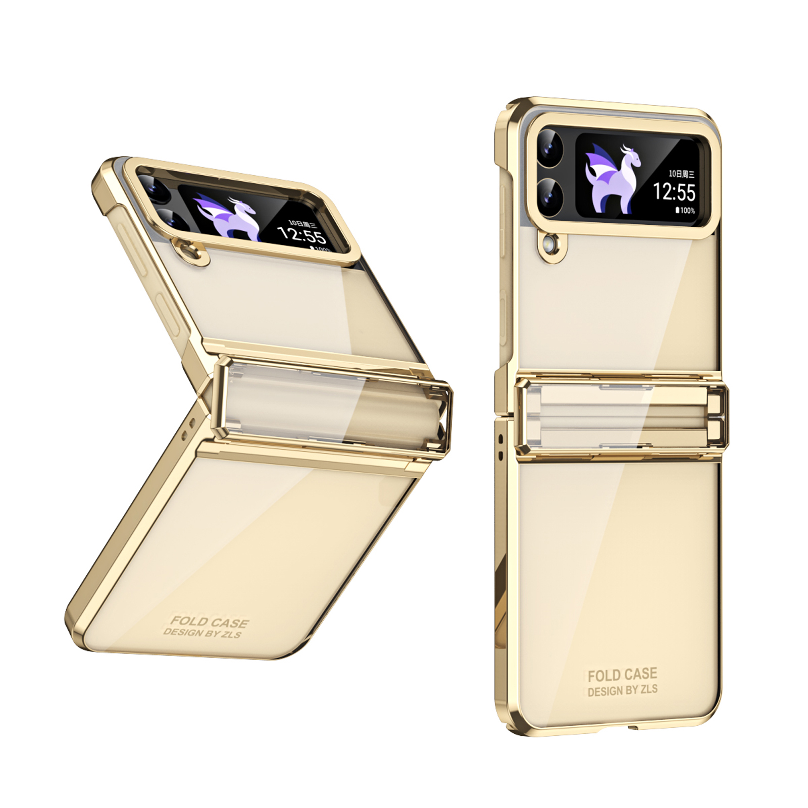 for Samsung Galaxy Z Flip 4 Folding Case with Hinge Protection, Luxury Ultra Slim Crystal Clear Plating Drop Protective Phone Case Cover for Samsung Galaxy Z Flip 4 5G, Gold